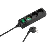 3-way power strip with switch 1.4m Black