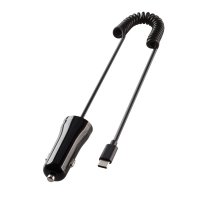 Car charger with Spring Cable 1m USB-C 12W Black