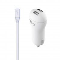 Car Charger 2xUSB 2.4A Micro-USB Cable 1m White