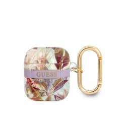AirPods 1/2 Case Flower Print & Gold Hook Purple