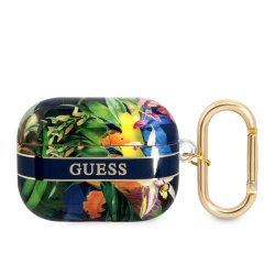 AirPods Pro Case Flower Print & Gold Hook Blue