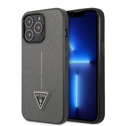 iPhone 13 Pro Case Saffiano Metal Triangle Silver