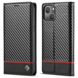 iPhone 14 Plus Cover Carbon Fiber Texture Red Stripe Horizontal