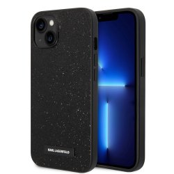 iPhone 14 Plus Case Solid Glitter Plaque Logo Black