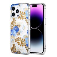 iPhone 14 Pro Case Floral pattern MagSafe Blue Gold