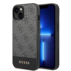 iPhone 14 Case Bottom Stripe Metal Logo Grey