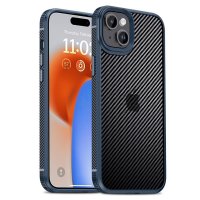iPhone 15 Plus Case Carbon Fiber Pattern Blue