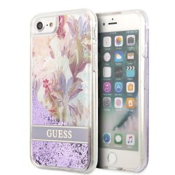 iPhone 7/8/SE Case Liquid Glitter Flower Pattern Purple