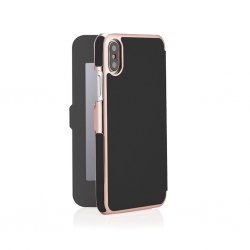 iPhone XR Slim Wallet Mirror Cover Black Rose Gold