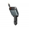 65W Car Charger with built-in USB-cable & USB-A/USB-C Ports Grey