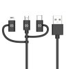 Cable 3in1 Micro-USB/USB-C/Lightning 1m Black