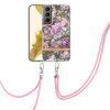 Samsung Galaxy S22 Plus Case Floral Pattern with Strap Purple Peonies