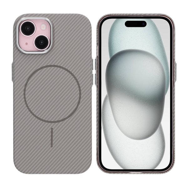 iPhone 15 Case Carbon Fiber Pattern MagSafe Grey