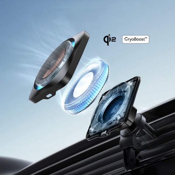 Car holder Qi2 Air Vent/Dashboard Wireless Car Charger CryBoost HaloLock Black