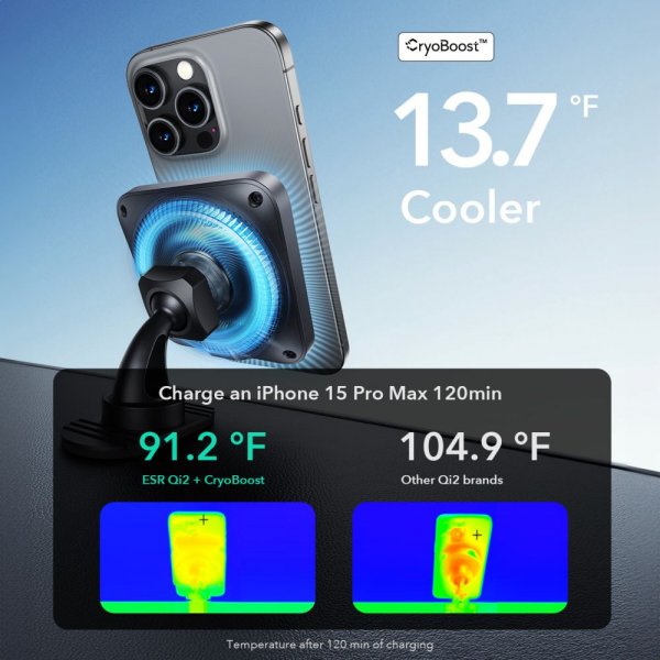 Car holder Qi2 Air Vent/Dashboard Wireless Car Charger CryBoost HaloLock Black