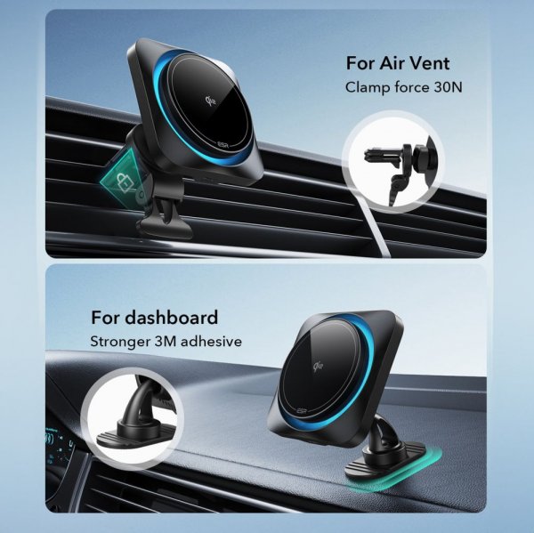 Car holder Qi2 Air Vent/Dashboard Wireless Car Charger CryBoost HaloLock Black