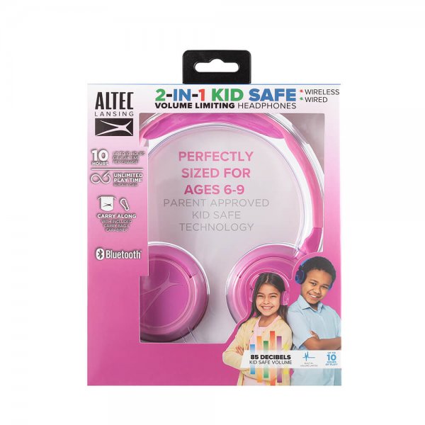 Headphones for Kids Wireless 2in1 On-Ear Pink