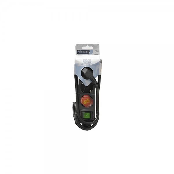 3-way power strip with switch 1.4m Black