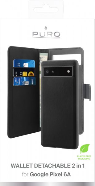 Google Pixel 6a Cover Wallet Detachable 2 in 1 Black