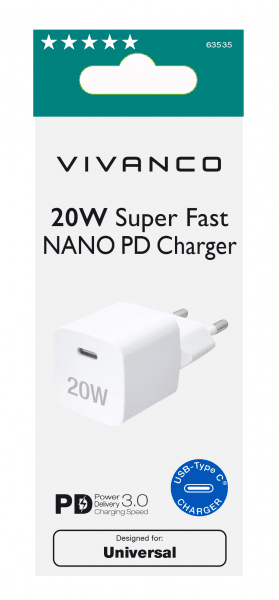 Charger 20W Super Fast NANO PD Charger White