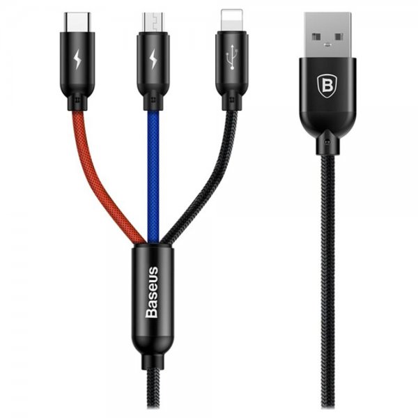 3-in-1 Cable Micro USB/Type-C/Lightning 1.2 m Tri-colored Black