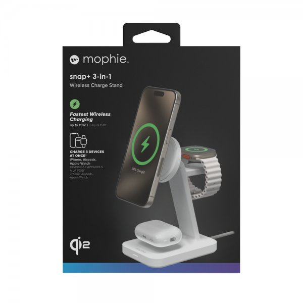 Snap+ 3-in-1 Wireless Charge Stand Qi2 MagSafe White