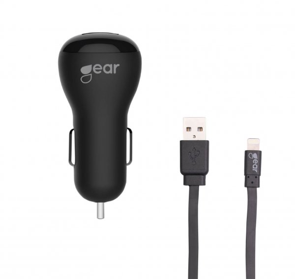 Car Charger 1xUSB 1A Lightning Cable 1m MFI Black