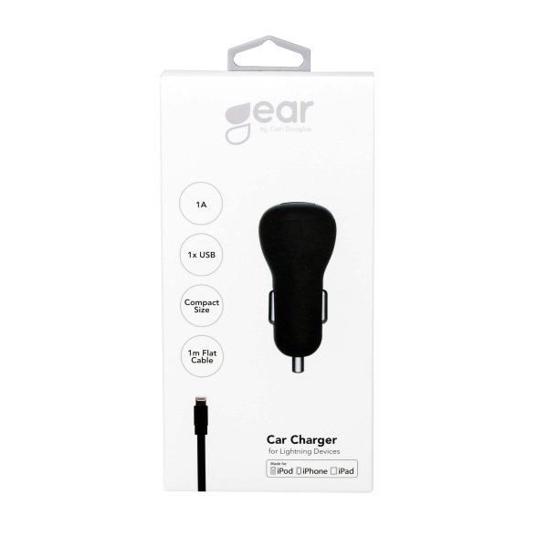 Car Charger 1xUSB 1A Lightning Cable 1m MFI Black