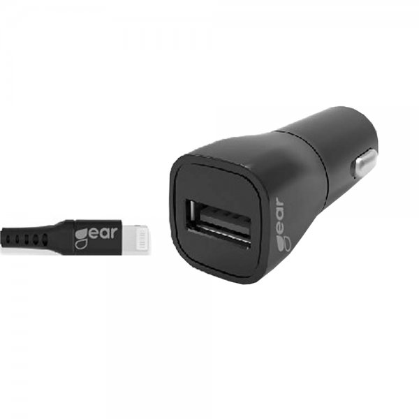 Car Charger 1xUSB 2.4A Lightning Cable 1m MFI Black