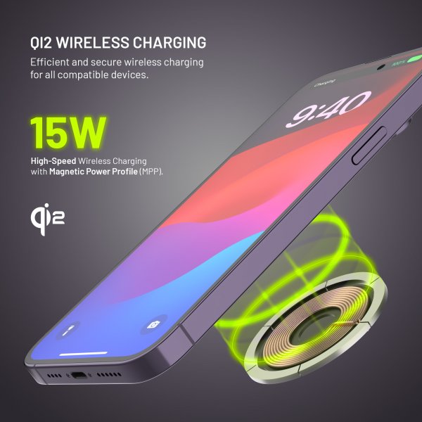 MagSafe Wireless charger MagPowerstation Alu 15W Qi2 3-in-1 Black
