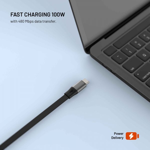 Utdragbar Cable USB-C 100W 1m Black