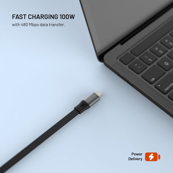 Utdragbar Cable USB-C 100W 1m Black