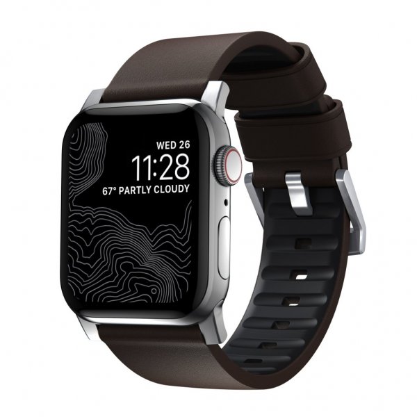 Apple Watch 44/45/46mm/Apple Watch Ultra Band Active Band Pro Silver Hardware Classic Brown