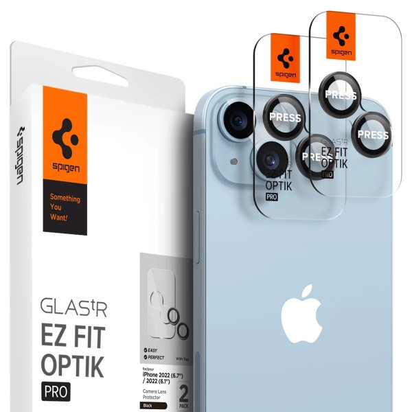 iPhone 14/15/iPhone 14/15 Plus Camera Protector GLAS.tR EZ Fit Optik Pro 2-pack Black