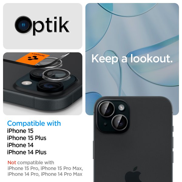 iPhone 14/15/14 Plus/15 Plus Camera Protector GLAS.tR EZ Fit Optik Pro Crystal Clear 2-pack