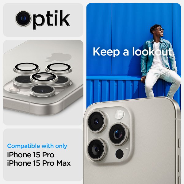 iPhone 15 Pro/iPhone 15 Pro Max Camera Protector GLAS.tR EZ Fit Optik Pro 2-pack White Titanium