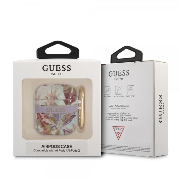 AirPods 1/2 Case Flower Print & Gold Hook Purple