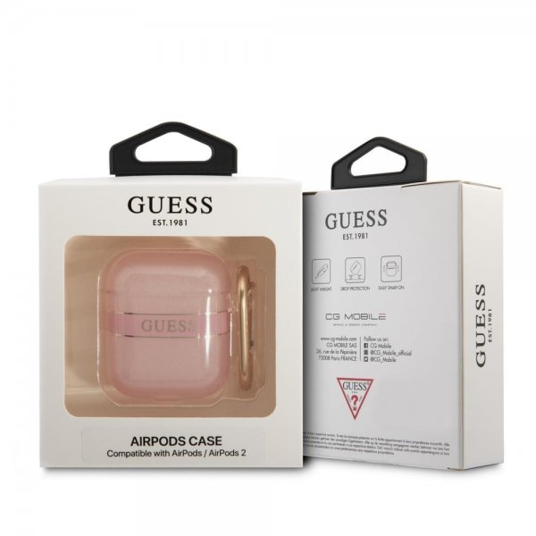 AirPods 1/2 Case Printed Stripe & Gold Hook Pink