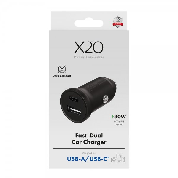 Car charger 30W Double USB-C/USB-A GaN Black
