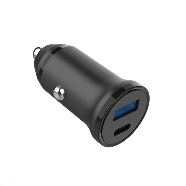 Car charger USB-C PD 30W + USB-A QC18W Black
