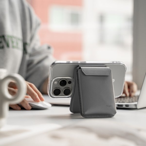 Card Holder Stand Pocket Magnetic MagSafe Light Gray