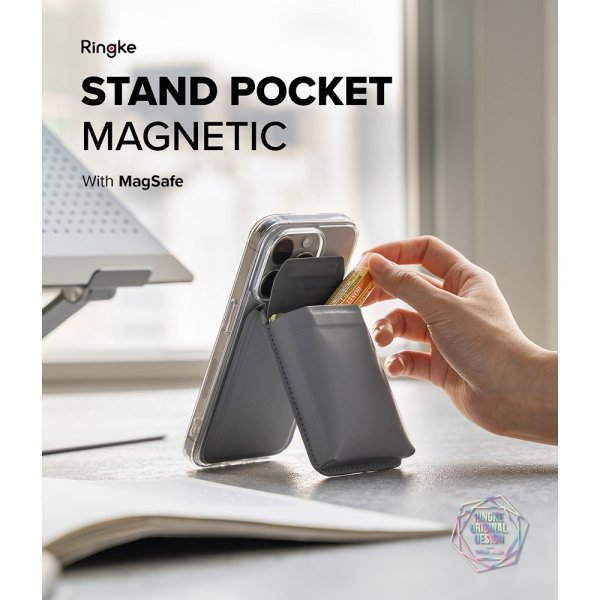 Card Holder Stand Pocket Magnetic MagSafe Light Gray