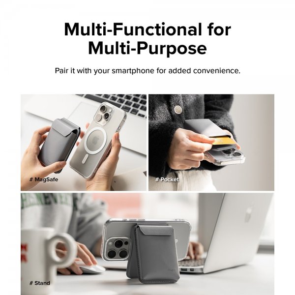 Card Holder Stand Pocket Magnetic MagSafe Light Gray