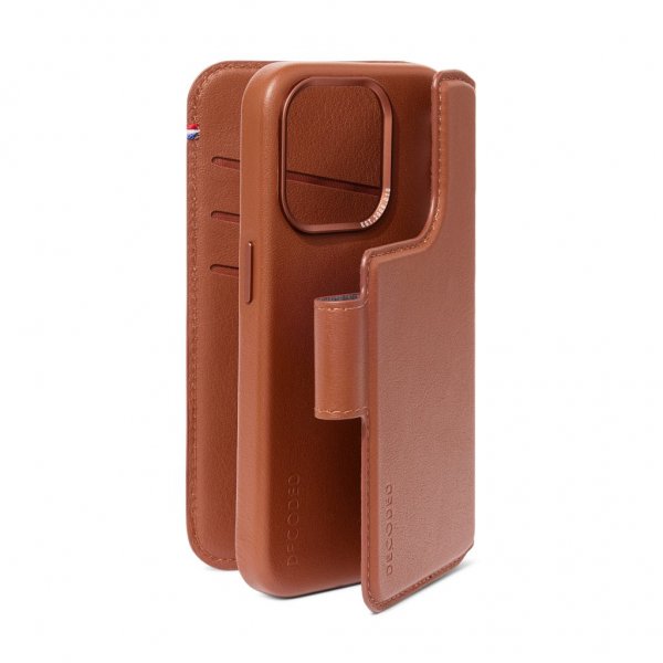 iPhone 15 Plus Cover Leather Detachable Wallet Tan
