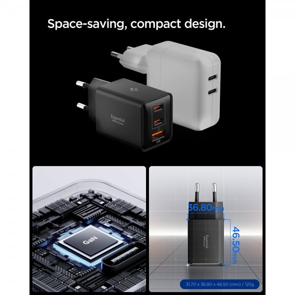 Essential Charger 47W 2xUSB-C 1xUSB-A Black