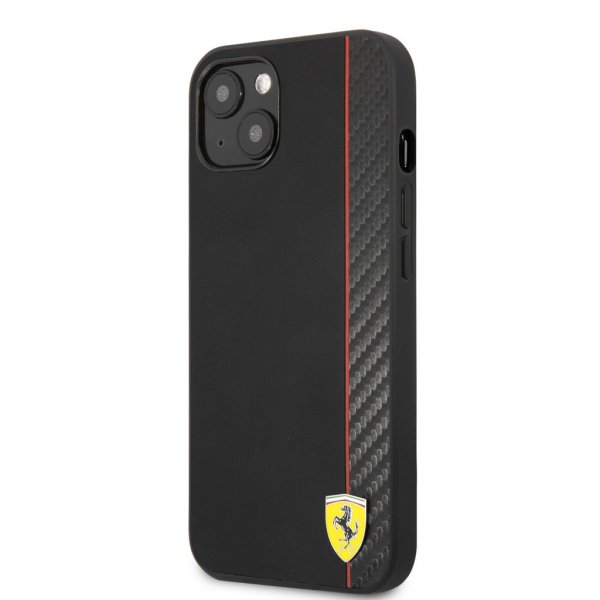 iPhone 13 Mini Case Carbon Effect Metal Logo Vertical Stripe Black