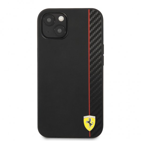 iPhone 13 Mini Case Carbon Effect Metal Logo Vertical Stripe Black