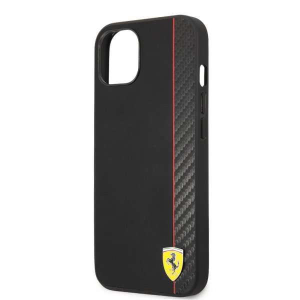 iPhone 13 Mini Case Carbon Effect Metal Logo Vertical Stripe Black