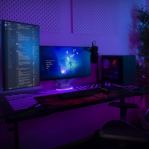 DT420 RGB Gaming Desk Tempered Glass Cable Management