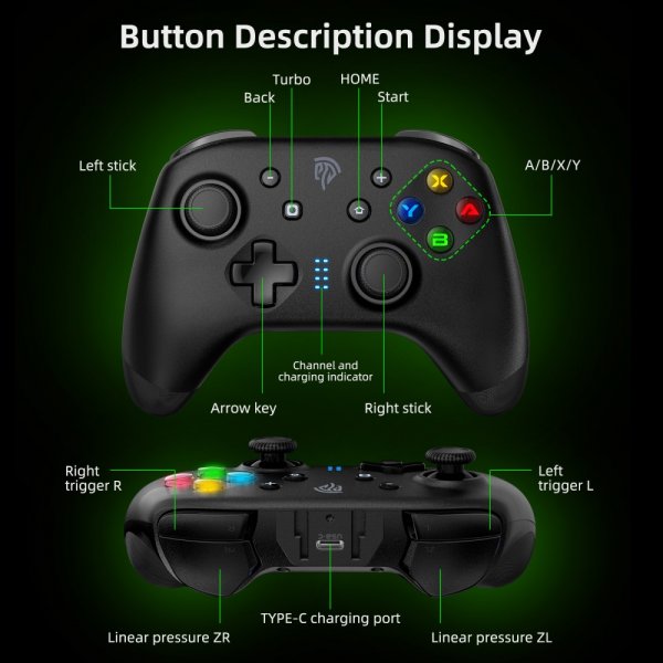 Bayard 9124 Switch/Android/PC Programmable Wireless Gamepad Black